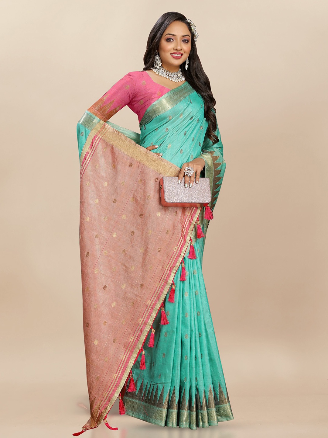 

Upalksh Woven Design Zari Banarasi Saree, Turquoise blue