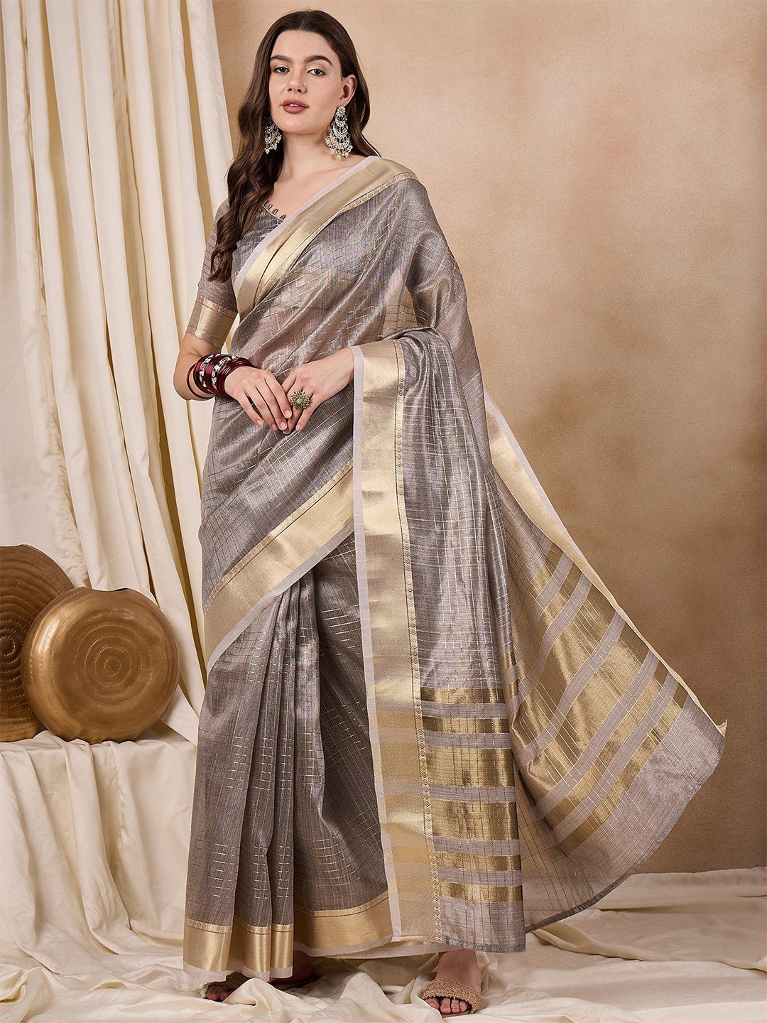

RAJGRANTH Woven Design Banarasi Saree, Grey