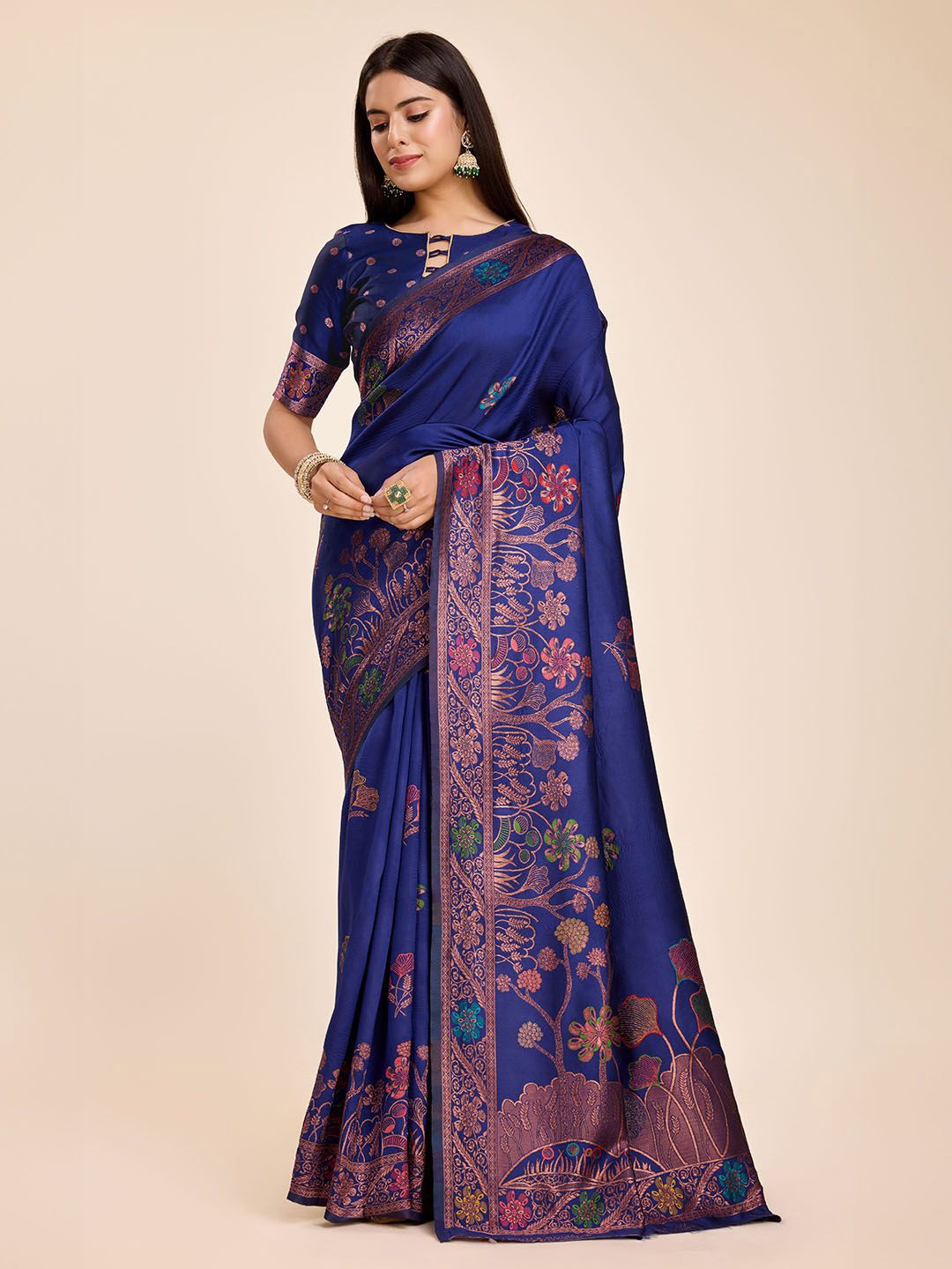 

RICH & ROMAN Woven Design Pure Silk Banarasi Saree, Blue
