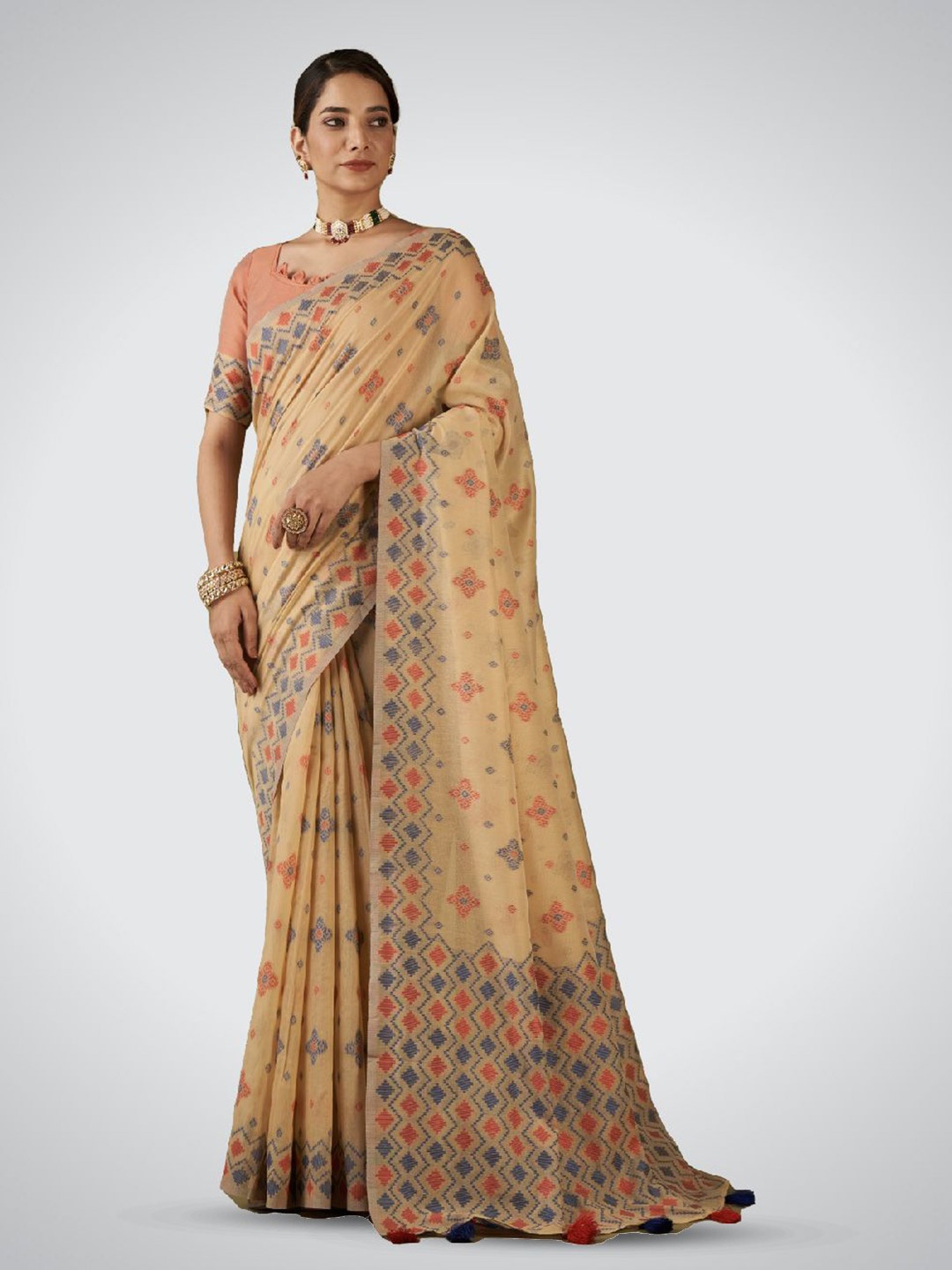 

Aura Zari Pure Cotton Saree, Beige