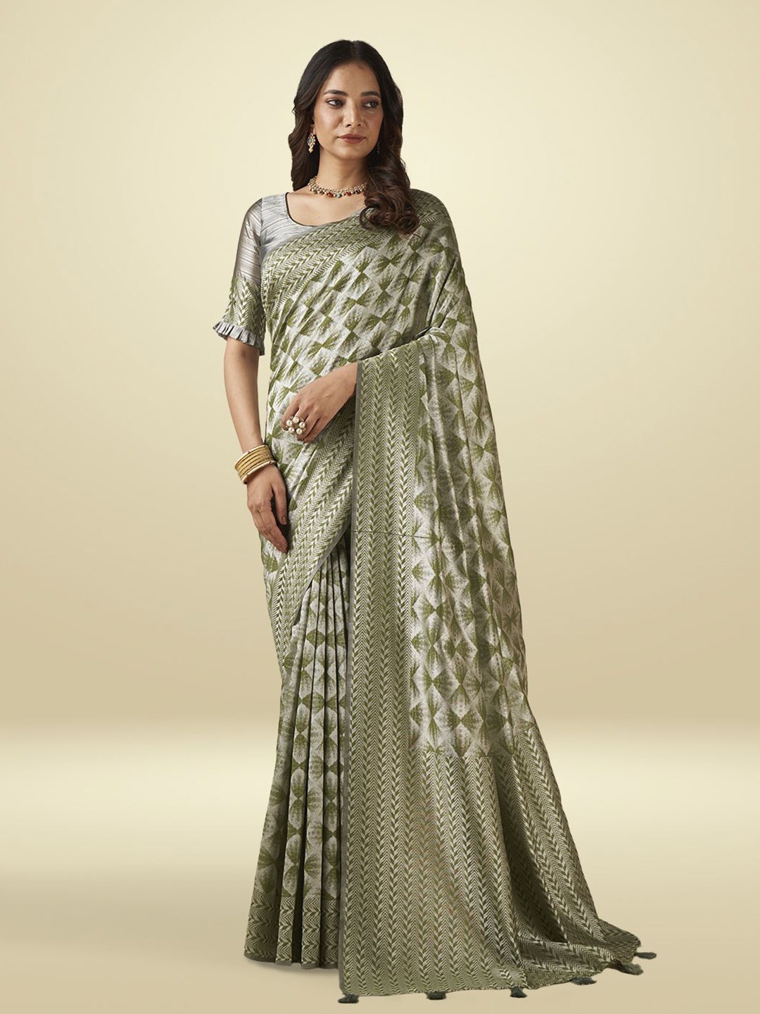 

Aura Abstract Pure Cotton Saree, Green