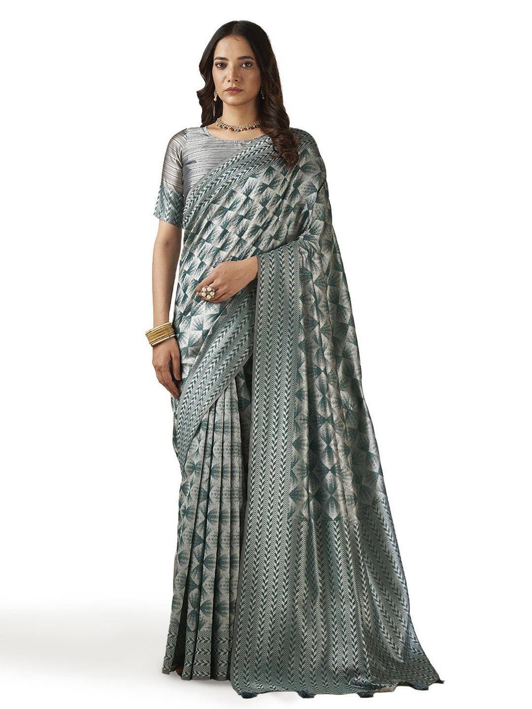 

Aura Abstract Pure Cotton Saree, Green