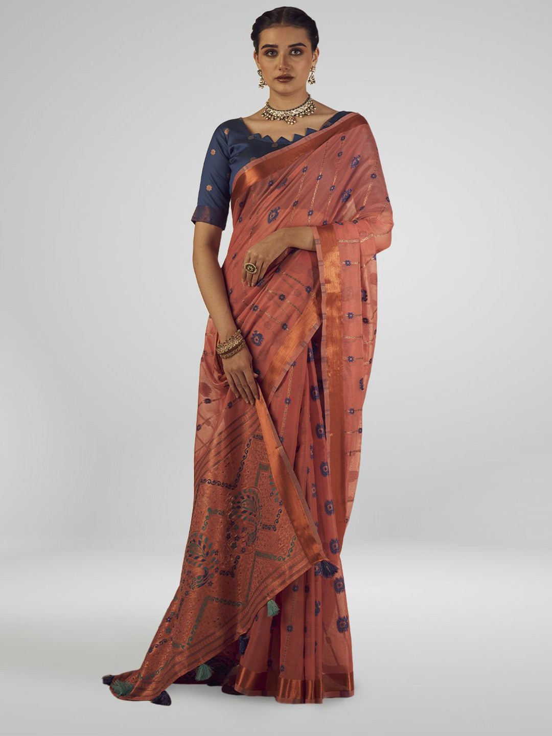 

Aura Woven Design Zari Pure Cotton Saree, Pink