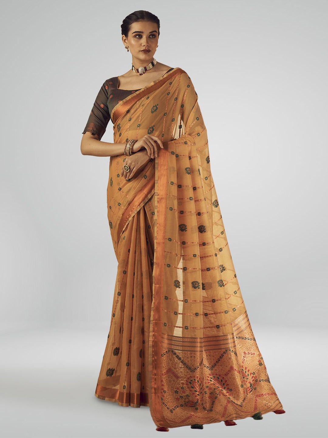 

Aura Ethnic Motifs Zari Pure Cotton Saree, Yellow