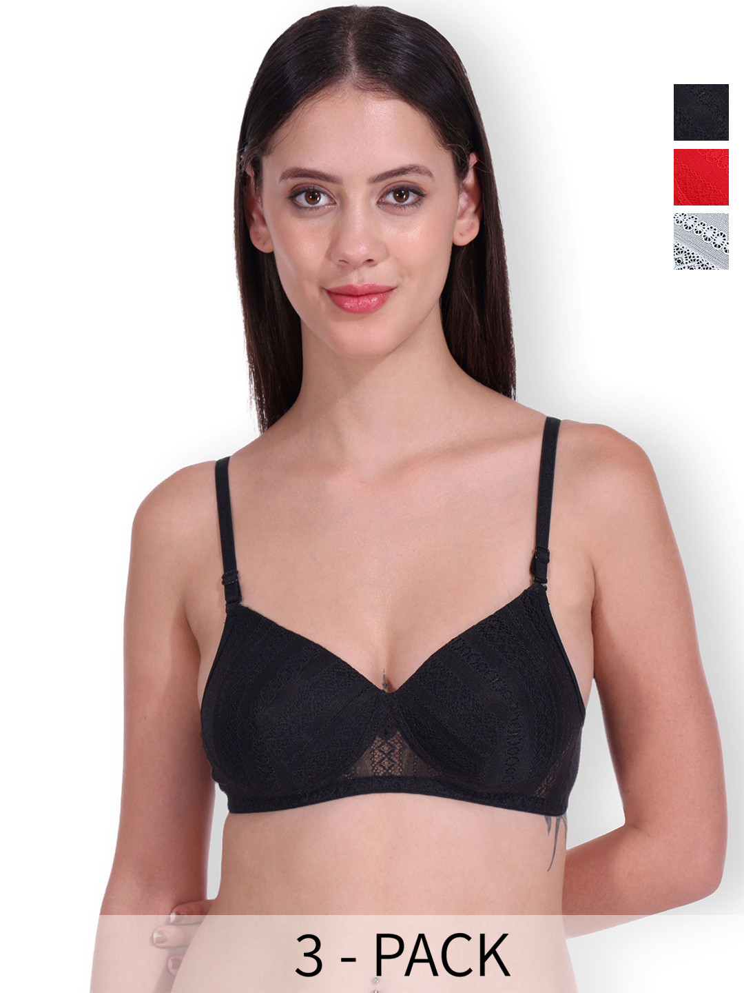

SELFCARE Pack of 3 Full Coverage Lightly Padded Everyday Bra SN2829, Red