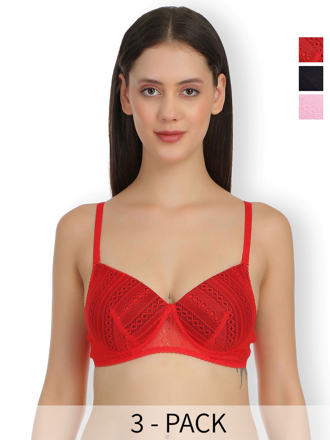 

SELFCARE Pack of 3 Bra Full Coverage Lightly Padded, Black
