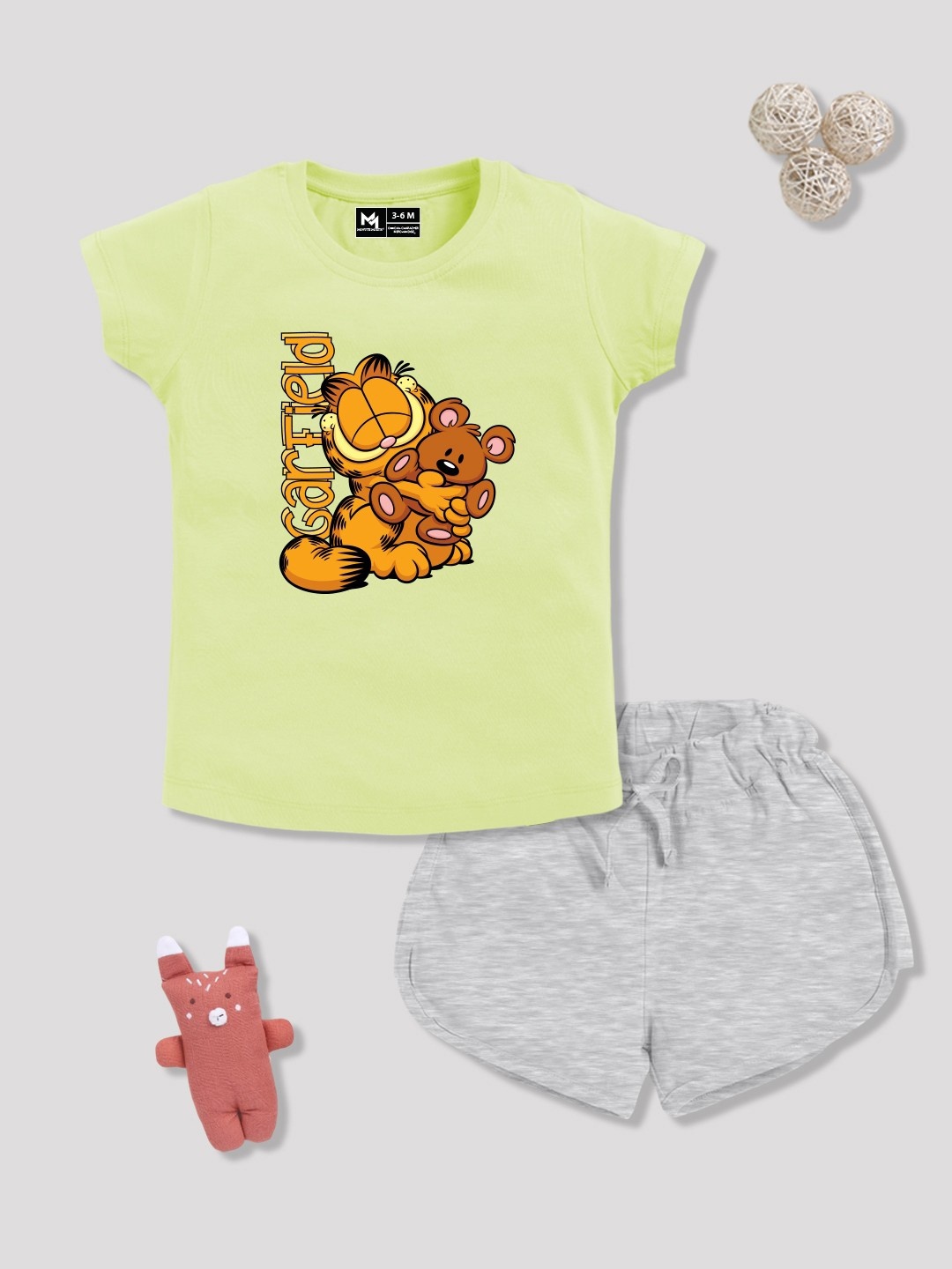 

YK X Minute Mirth Girls Printed Pure Cotton Tshirt with Shorts, Green