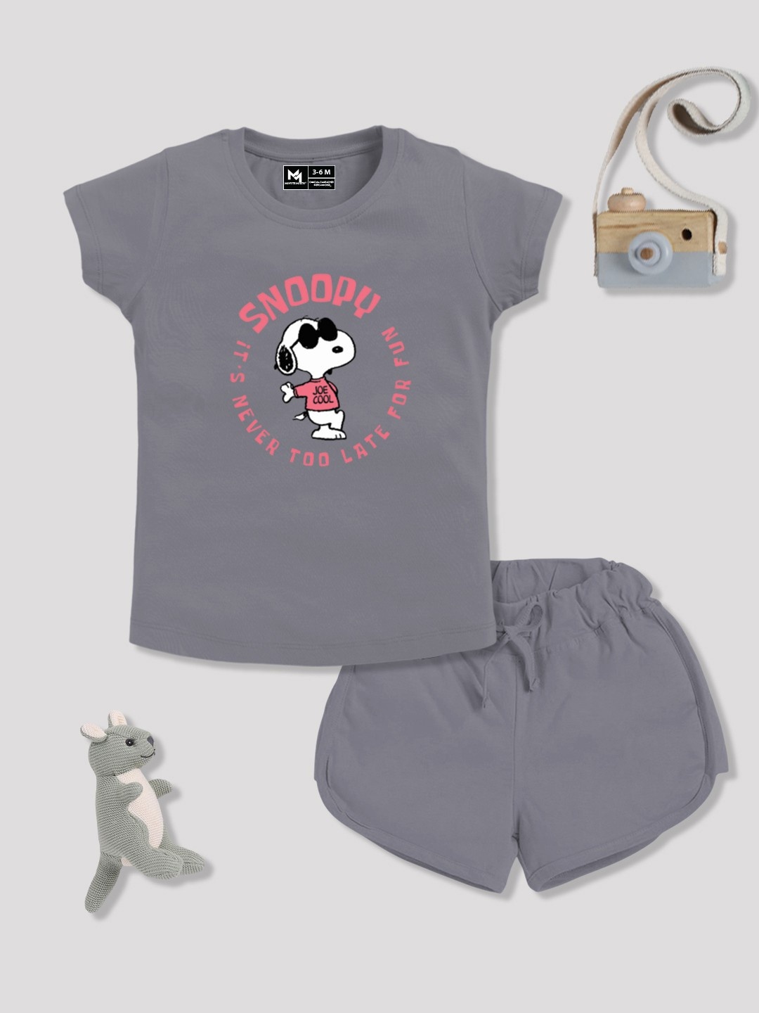 

YK X Minute Mirth Infant Girls Printed Pure Cotton Tshirt with Shorts, Charcoal