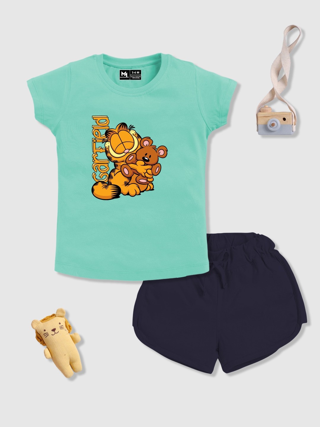 

YK X Minute Mirth Girls Printed Pure Cotton Tshirt with Shorts, Green