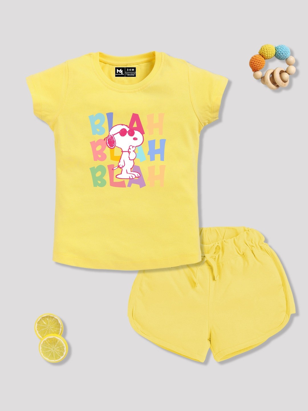 

YK X Minute Mirth Infant Girls Printed Tshirt with Shorts, Yellow