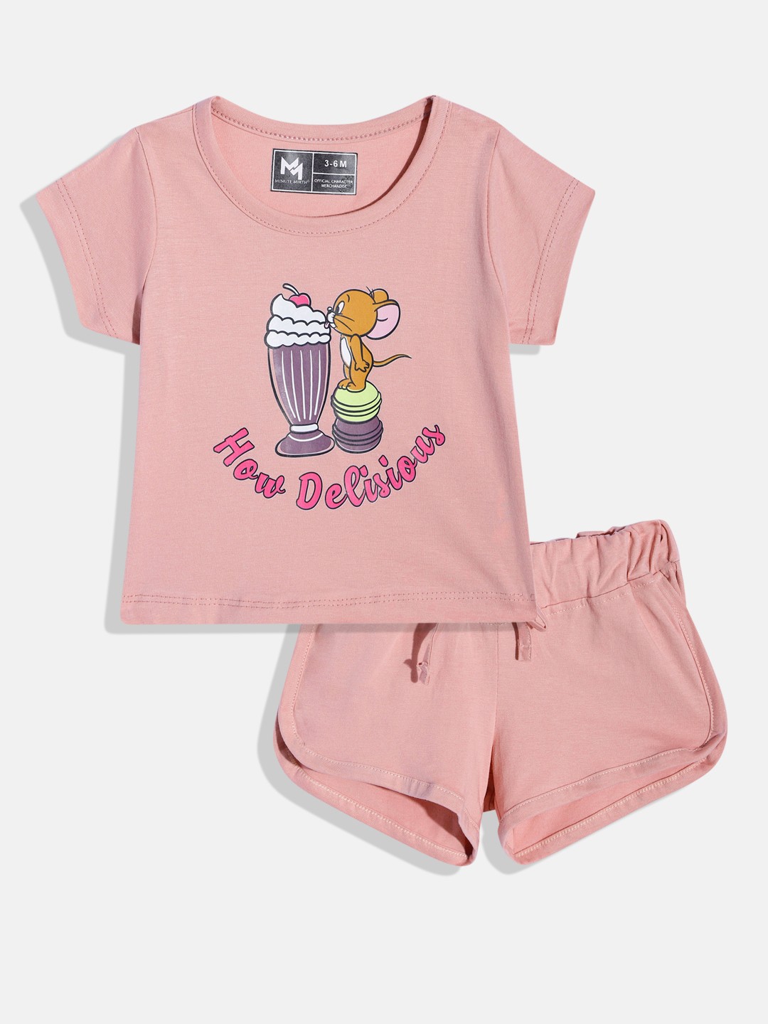 

YK X Minute Mirth Infant Girls Printed Pure Cotton Tshirt with Shorts, Pink