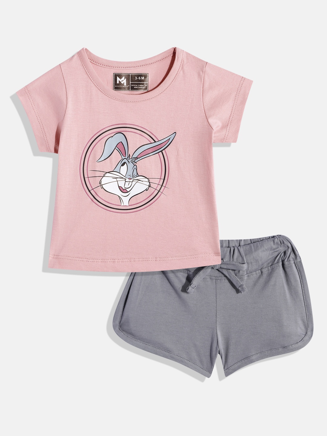 

YK X Minute Mirth Infant Girls Printed Pure Cotton Tshirt with Shorts, Pink