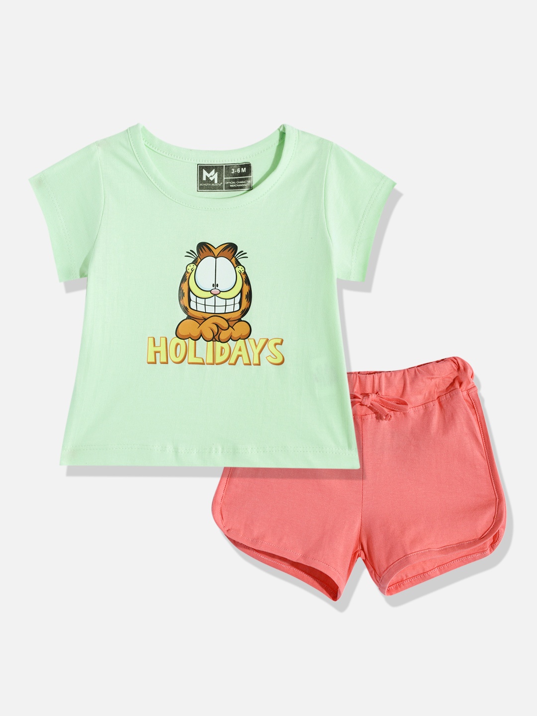 

YK X Minute Mirth Infant Girls Printed Pure Cotton Tshirt with Shorts, Green