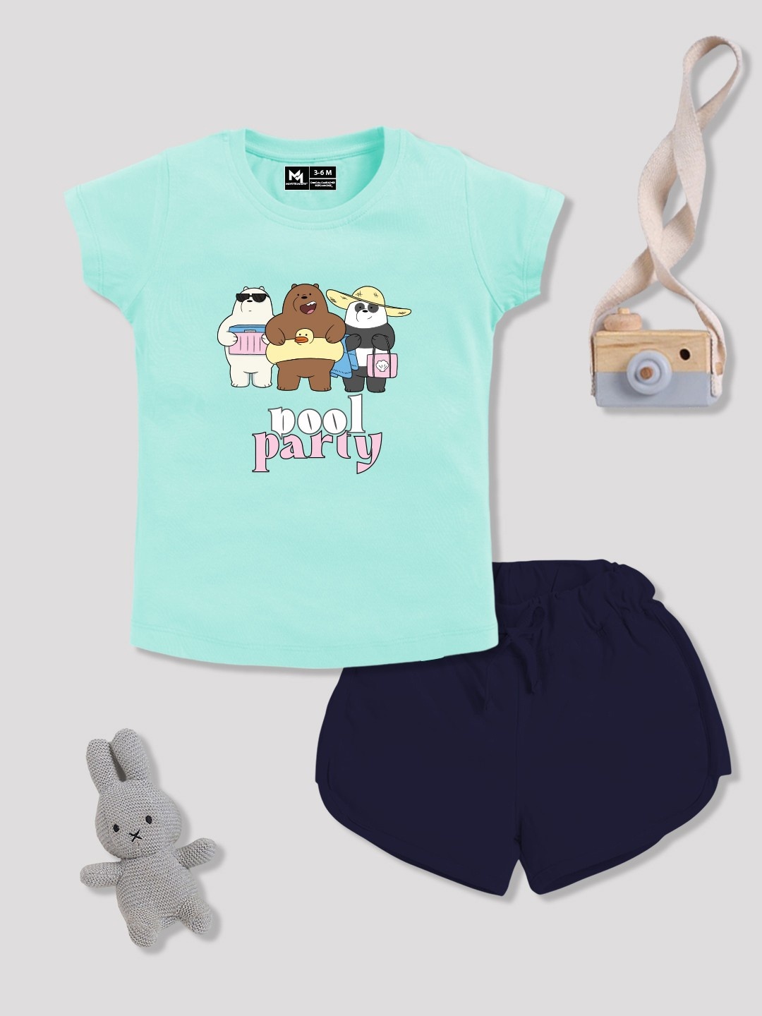 

YK X Minute Mirth Girls Printed Pure Cotton Tshirt with Shorts, Blue