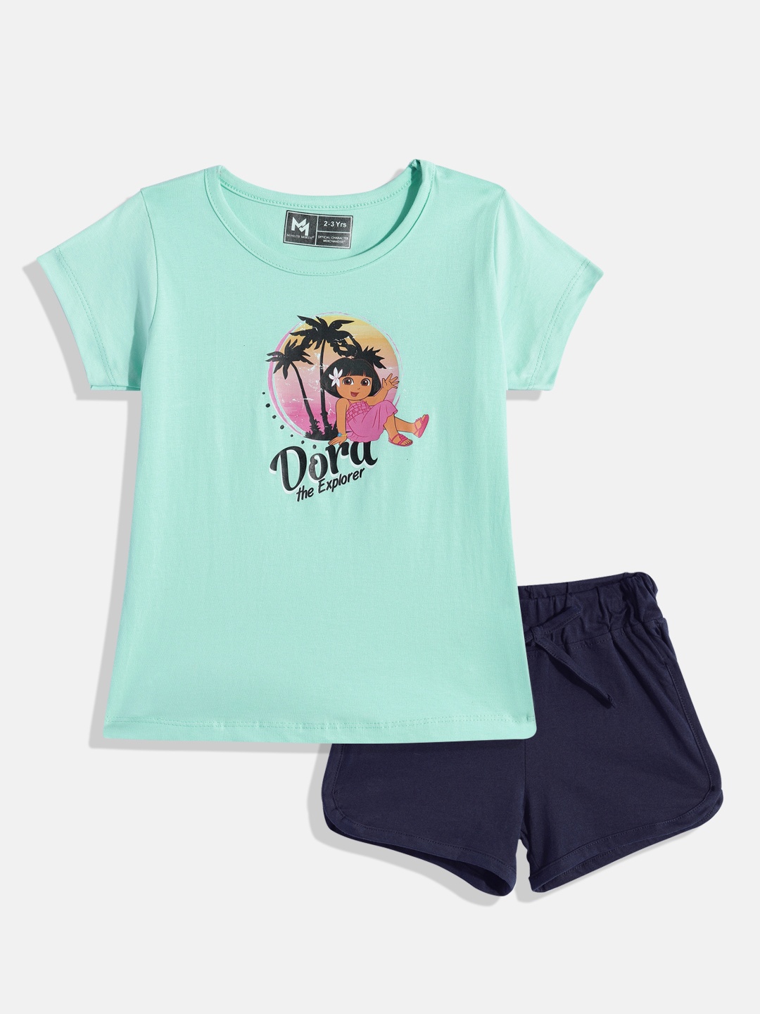 

YK X Minute Mirth Girls Printed Pure Cotton Tshirt with Shorts, Blue