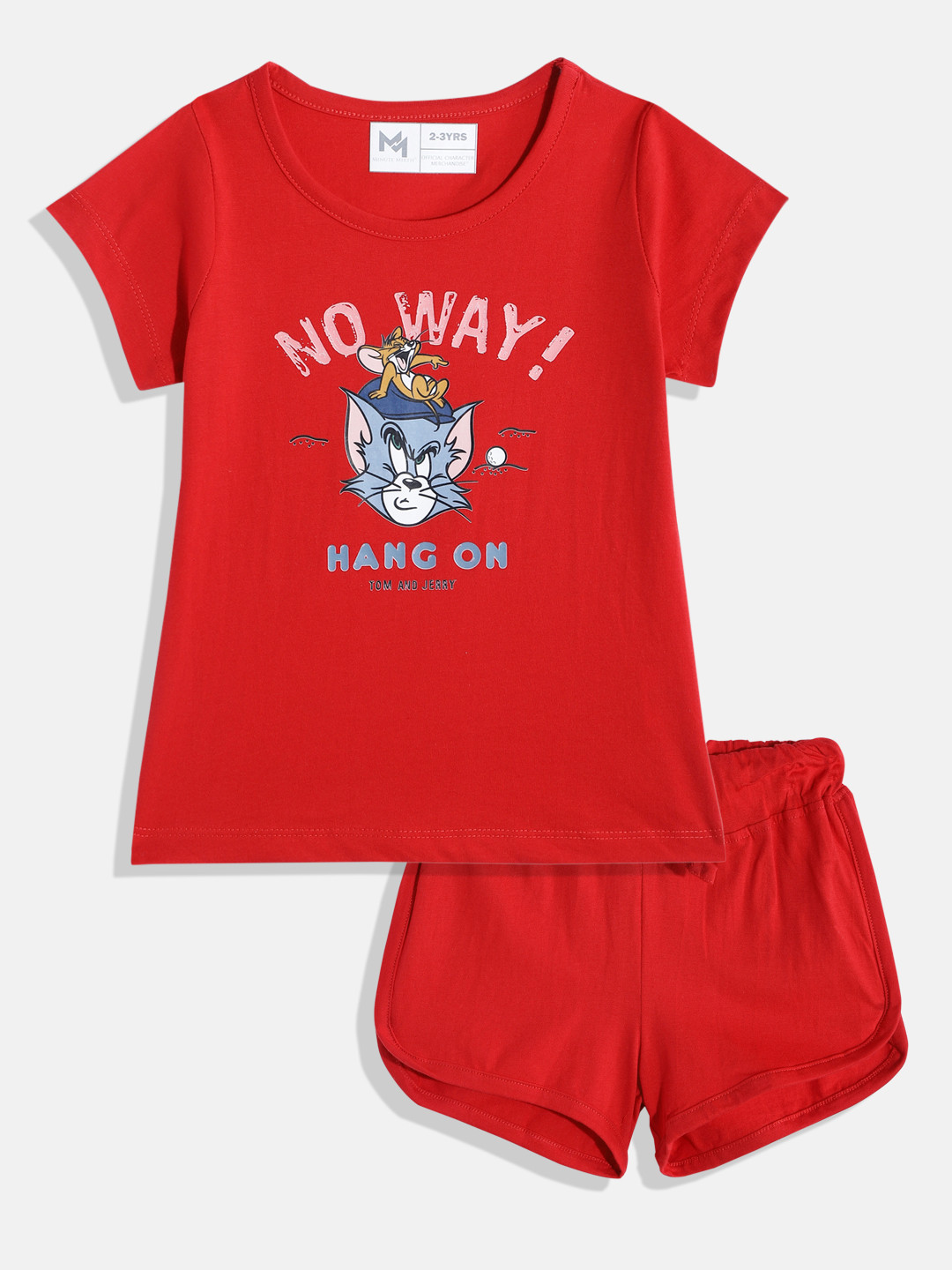 

YK X Minute Mirth Girls Printed Pure Cotton Tshirt with Shorts, Red