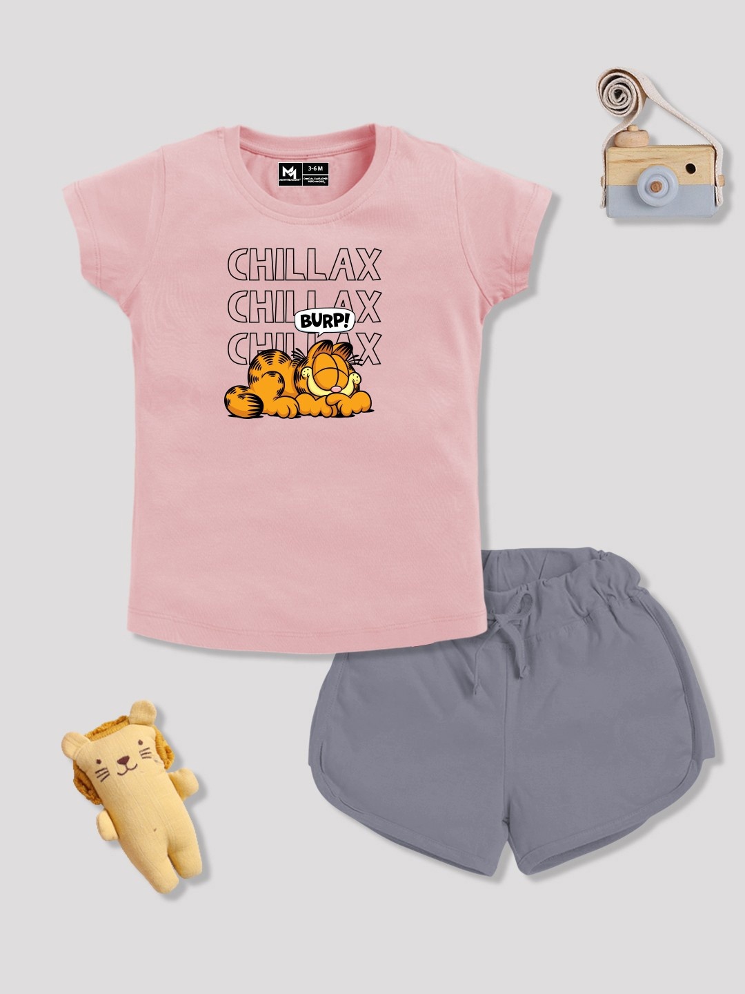 

YK X Minute Mirth Infant Girls Printed Pure Cotton Tshirt with Shorts, Pink