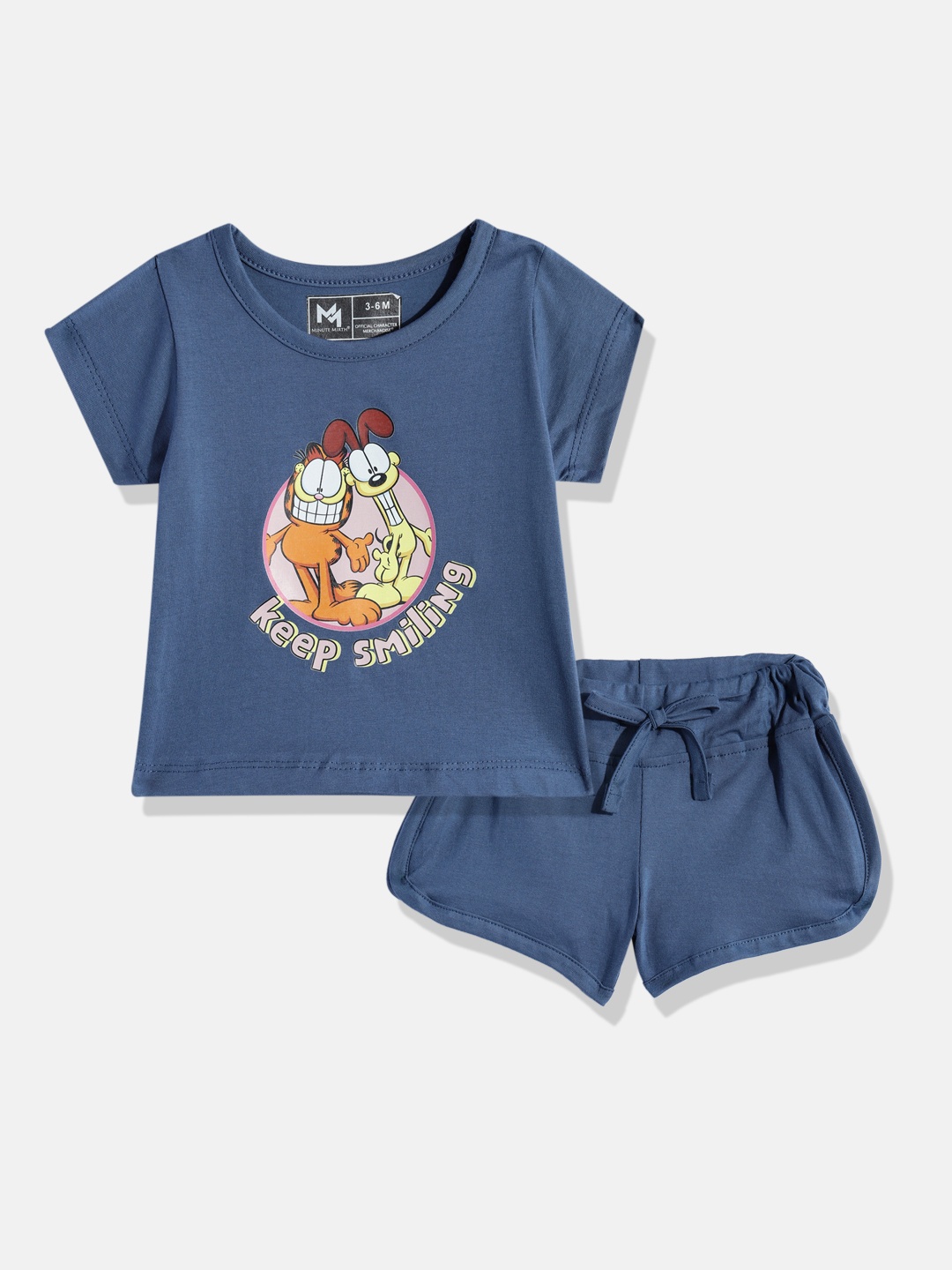 

YK X Minute Mirth Infant Girls Printed Pure Cotton Tshirt with Shorts, Navy blue