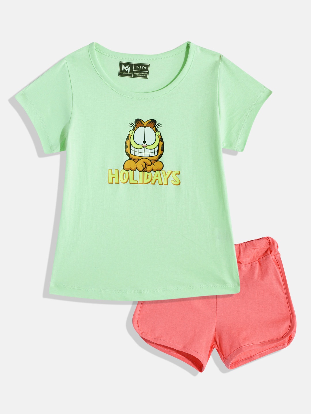 

YK X Minute Mirth Girls Printed Pure Cotton Tshirt with Shorts, Green