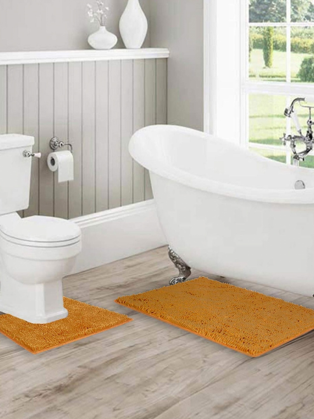 

Lushomes Brown 2 Pieces Textured Anti-Skid Bath Rugs