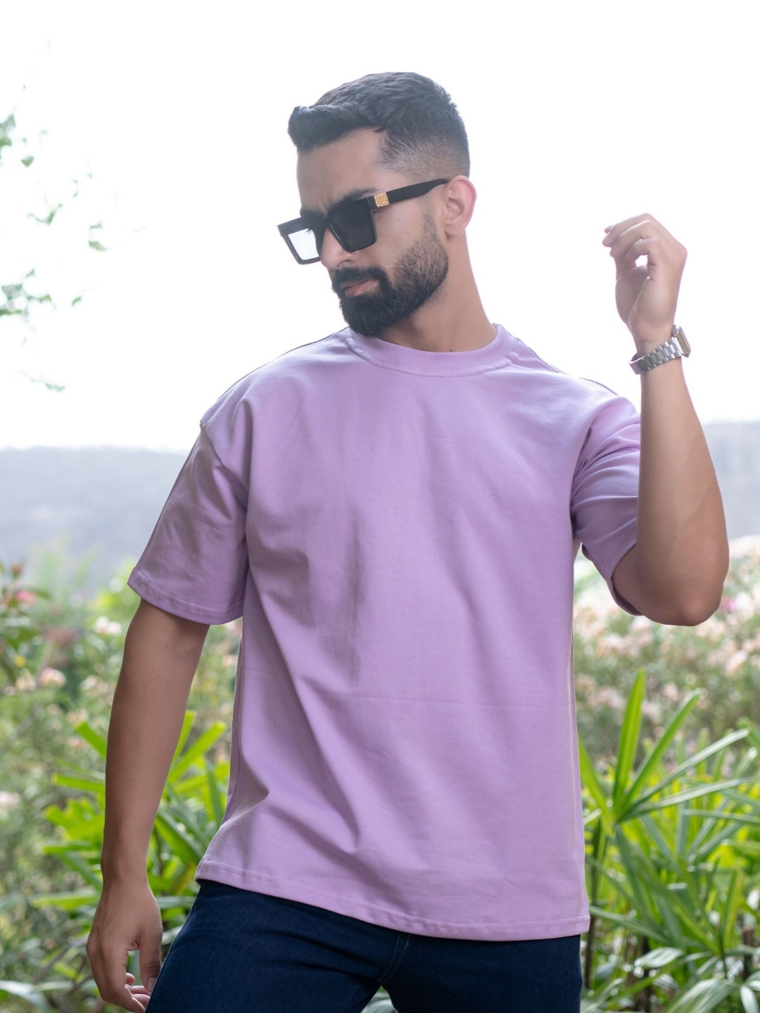 

Tistabene Men Solid Drop Shoulder Sleeves Oversized T-shirt, Purple