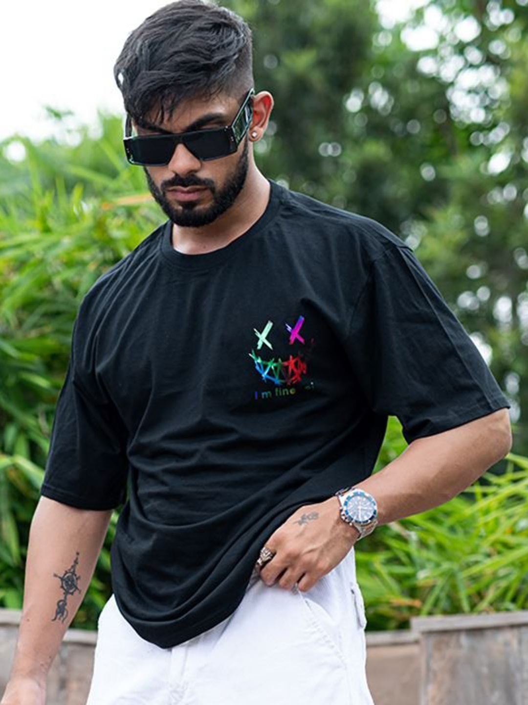 

Tistabene Men Graphic Printed Drop Shoulder Sleeves Oversized T-shirt, Black
