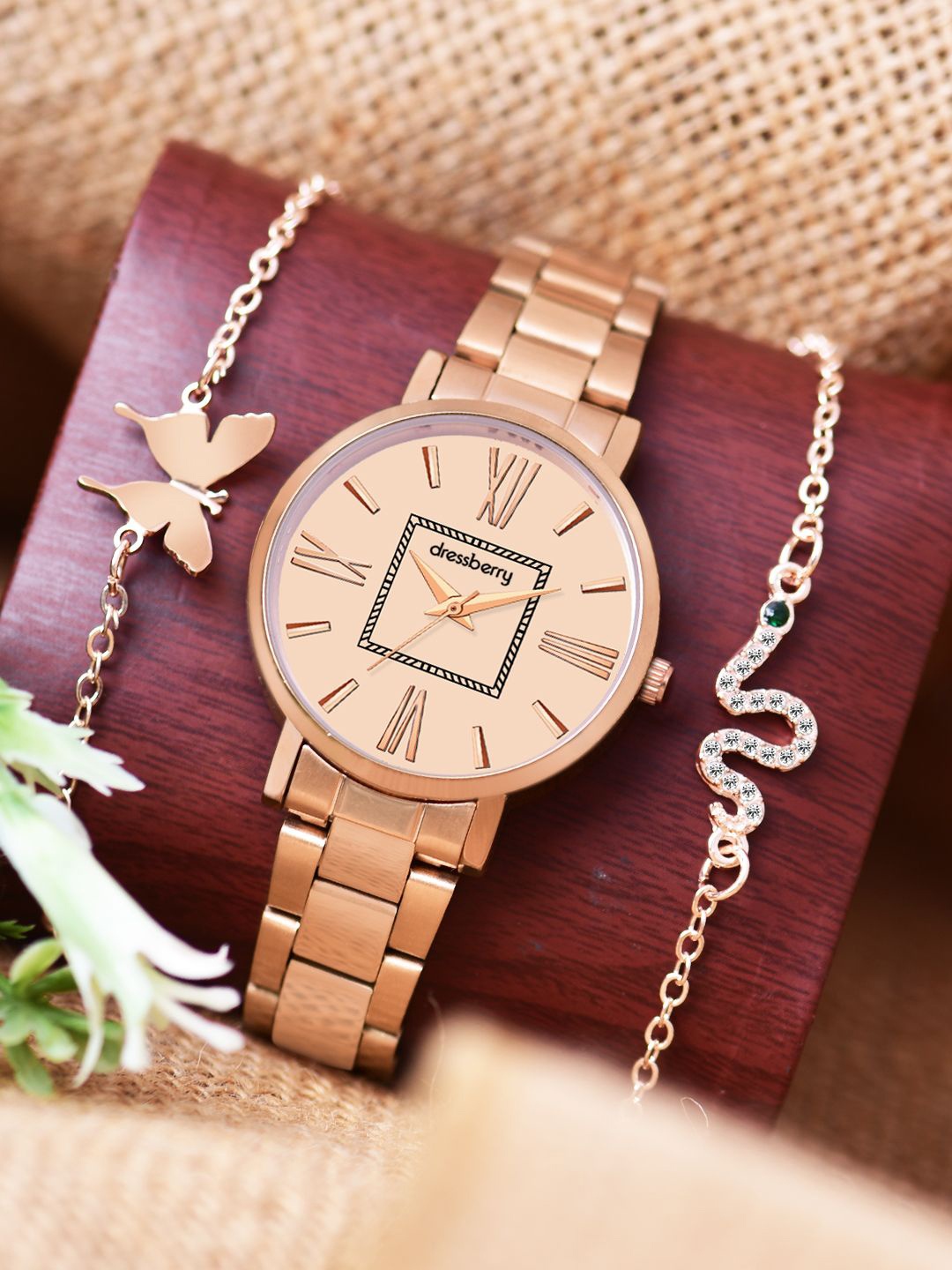 

DressBerry Women Watch Gift Set DBWJ24 Set-23, Rose gold