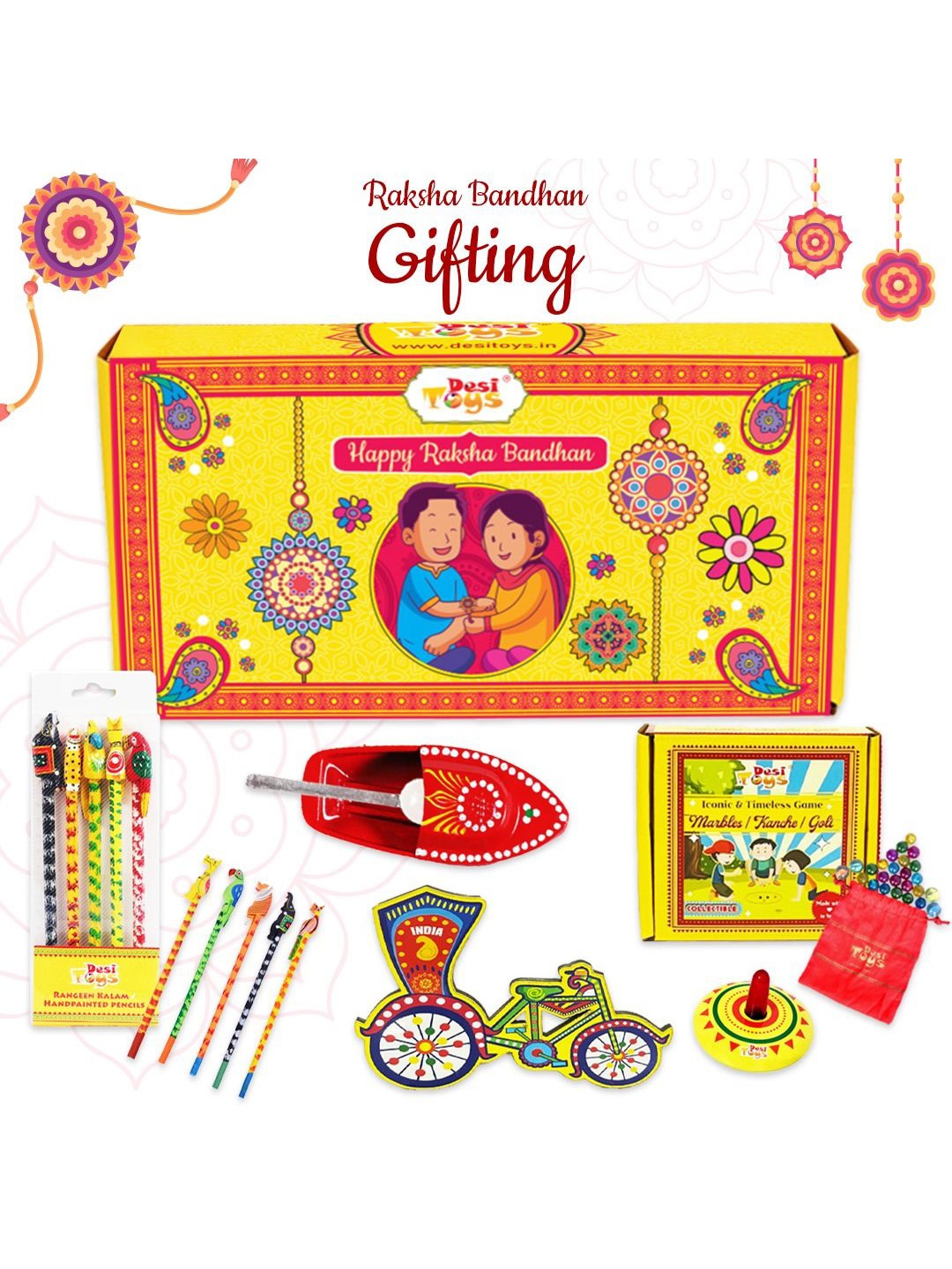 

Desi Toys Raksha Bandhan Special Combo Gift Set of 5, Yellow