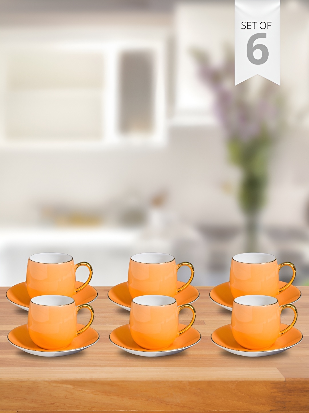 

JCPL White & Orange 12 Pieces Cup & Saucer- 210ml