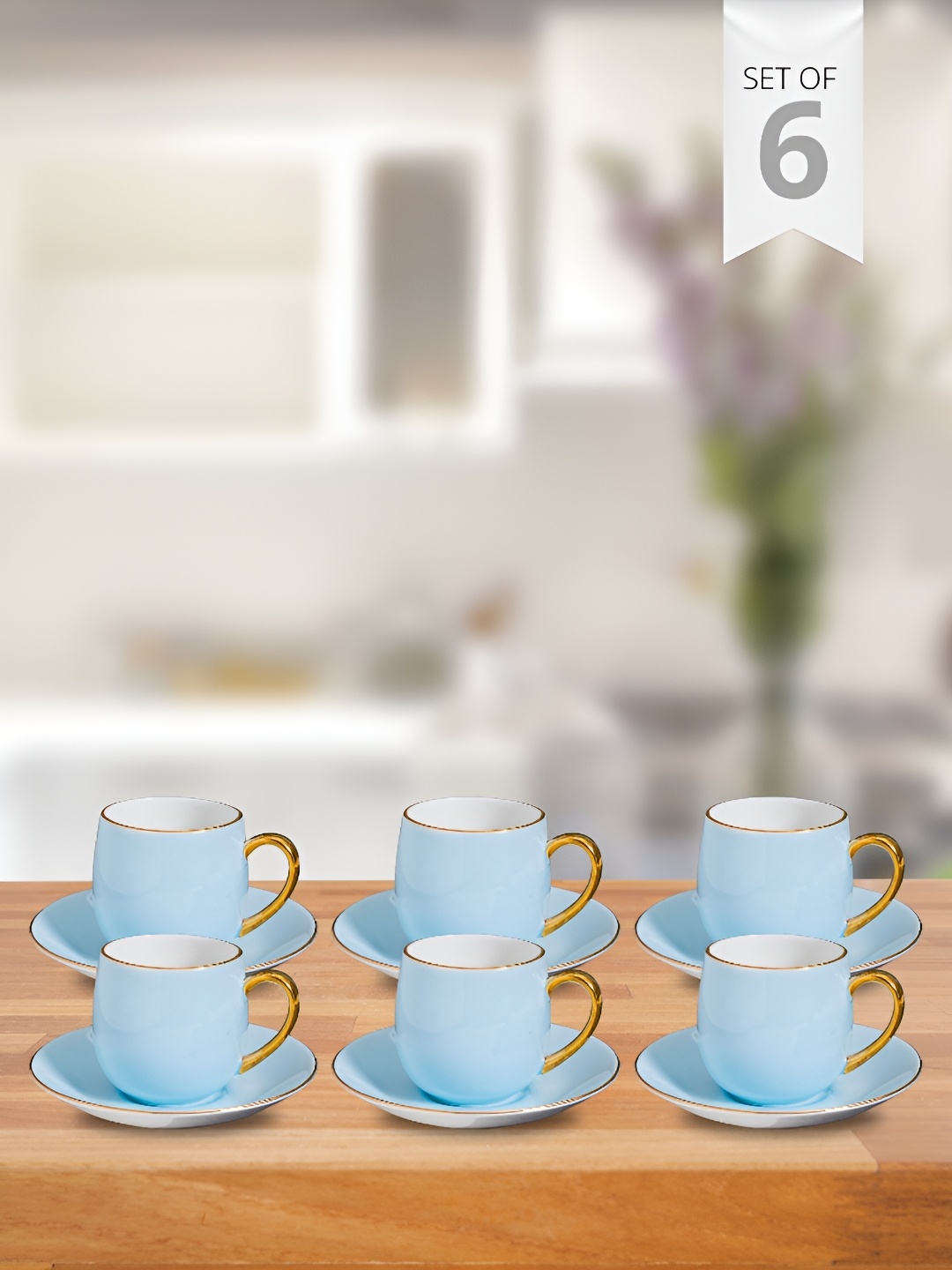 

JCPL Blue 12 Pieces Blue Ceramic Cup With Saucer - 210ml