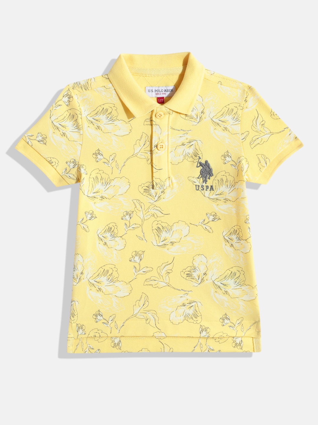 

U.S. Polo Assn. Kids Boys Floral Printed Polo Collar T-shirt, Yellow