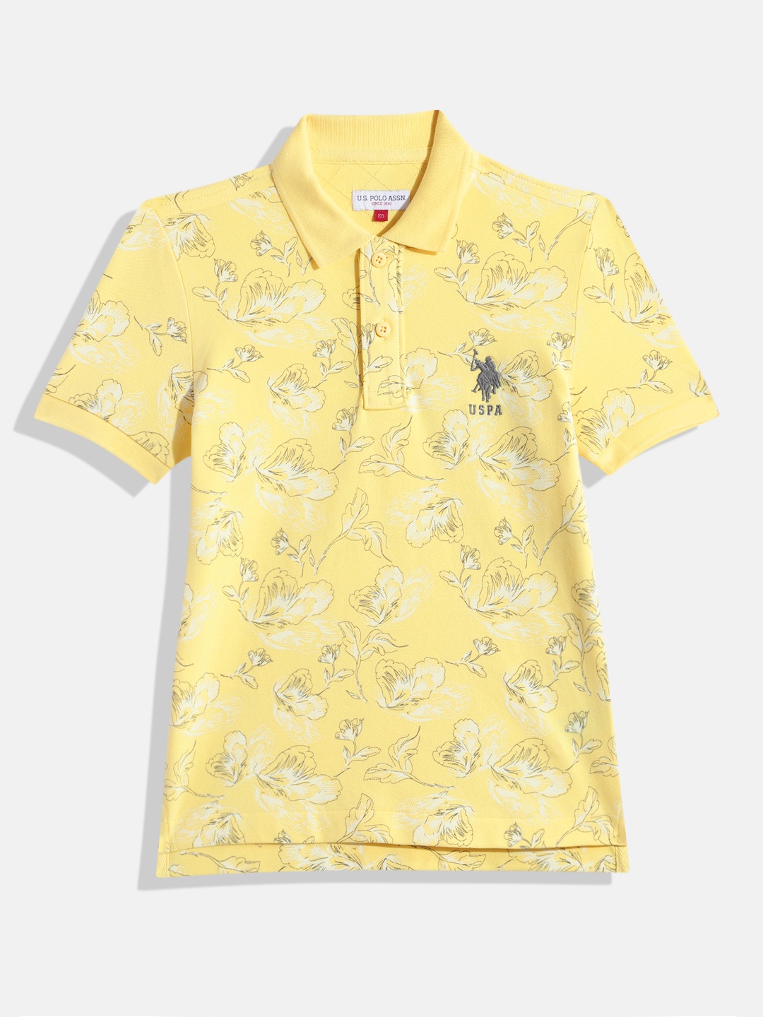 

U.S. Polo Assn. Kids Boys Floral Printed Polo Collar T-shirt, Yellow