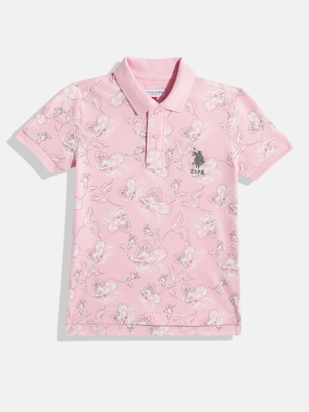 

U.S. Polo Assn. Kids Boys Floral Printed Polo Collar T-shirt, Pink