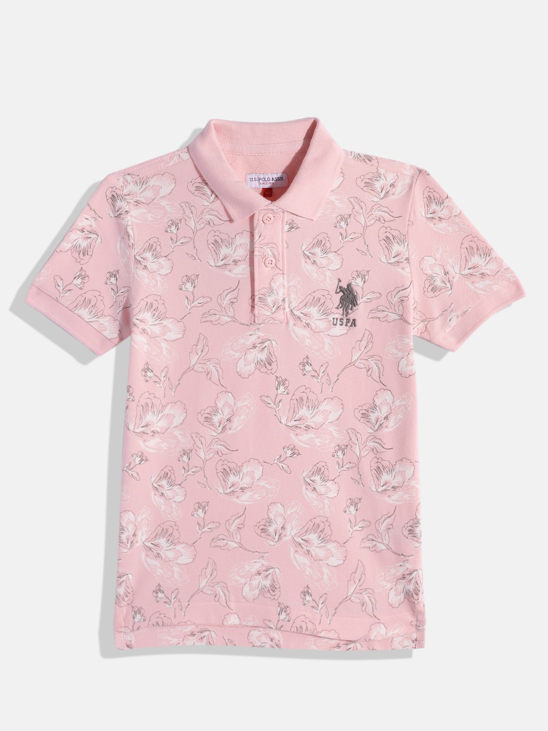 

U.S. Polo Assn. Kids Boys Floral Printed Polo Collar T-shirt, Pink