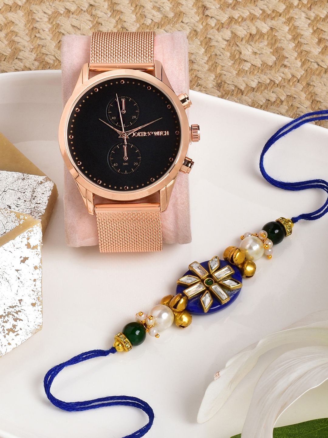 

JOKER & WITCH Rakhi With Watch Gift Set, Rose gold