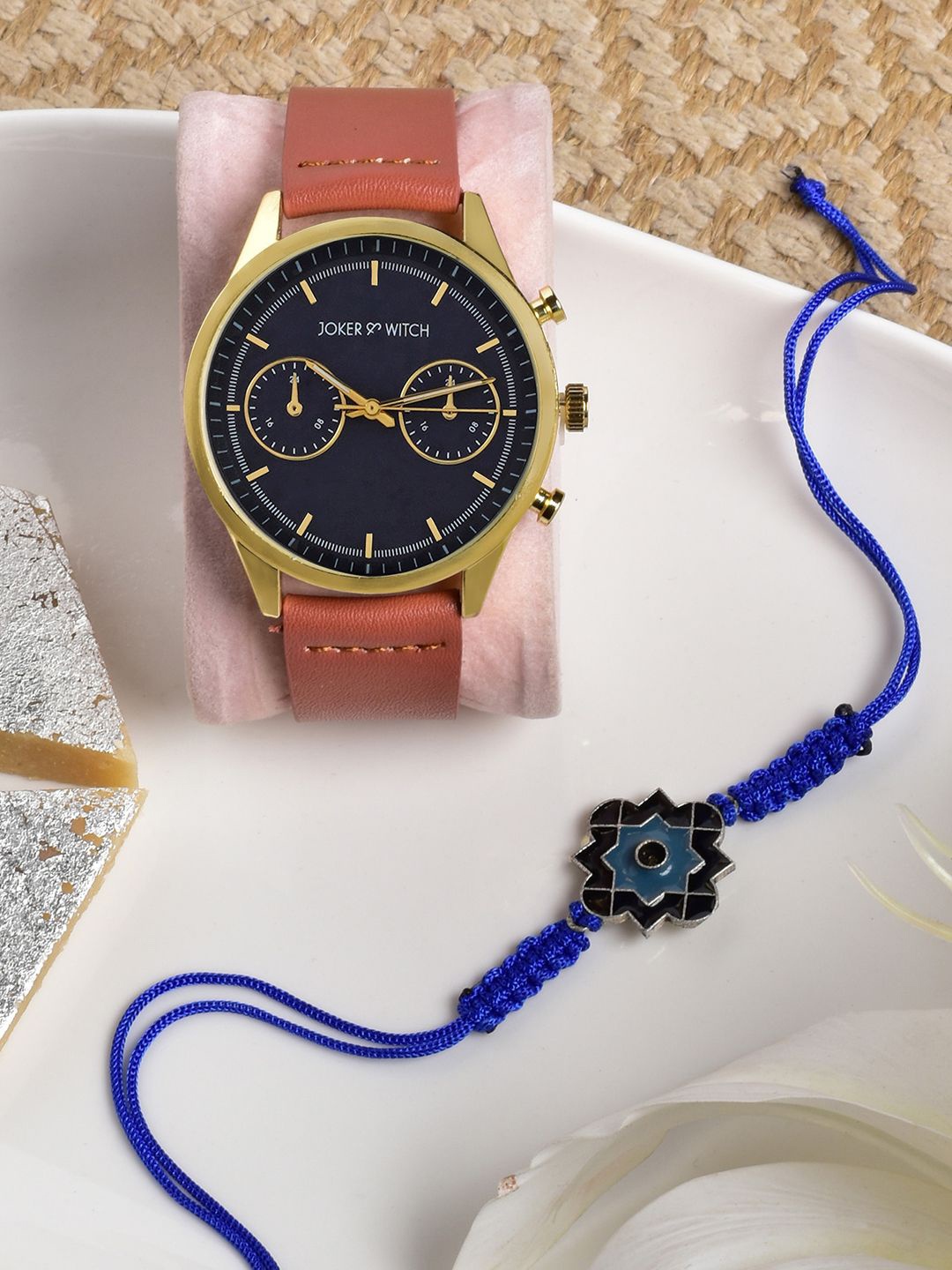 

JOKER & WITCH Rakhi With Watch Gift Set, Tan