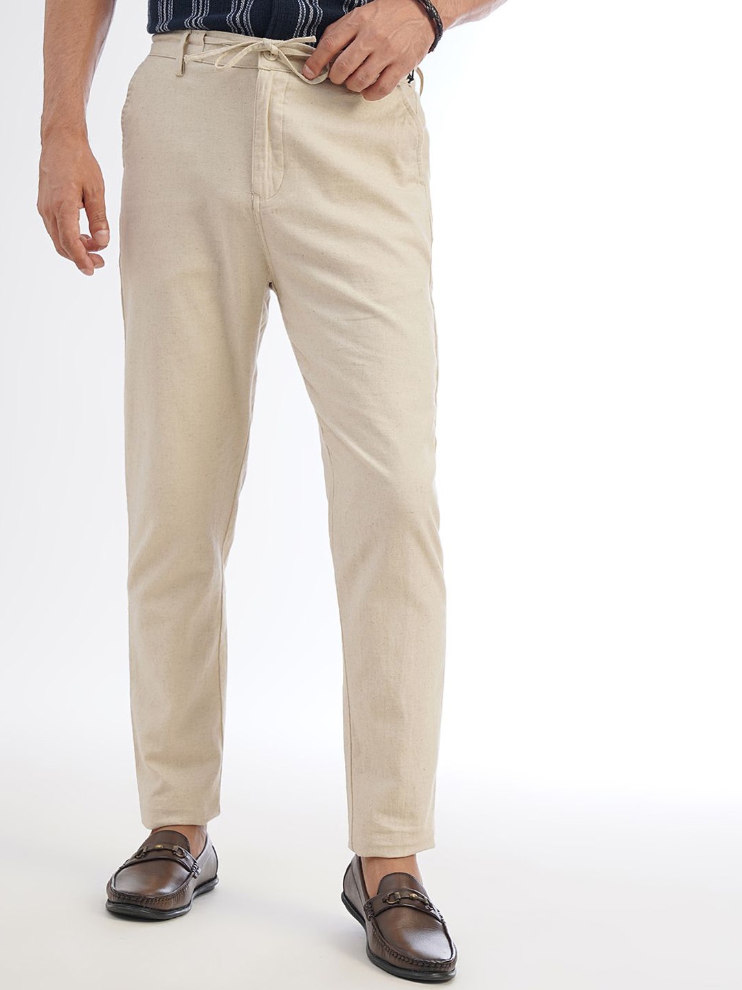 

JADE BLUE Cotton Slim Fit Mid-Rise Trouser, Beige