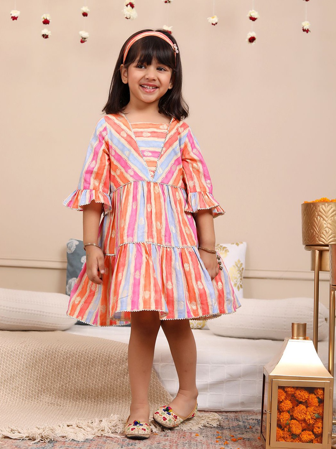 

Budding Bees Girls Striped Bell Sleeve A-Line Dress, Orange