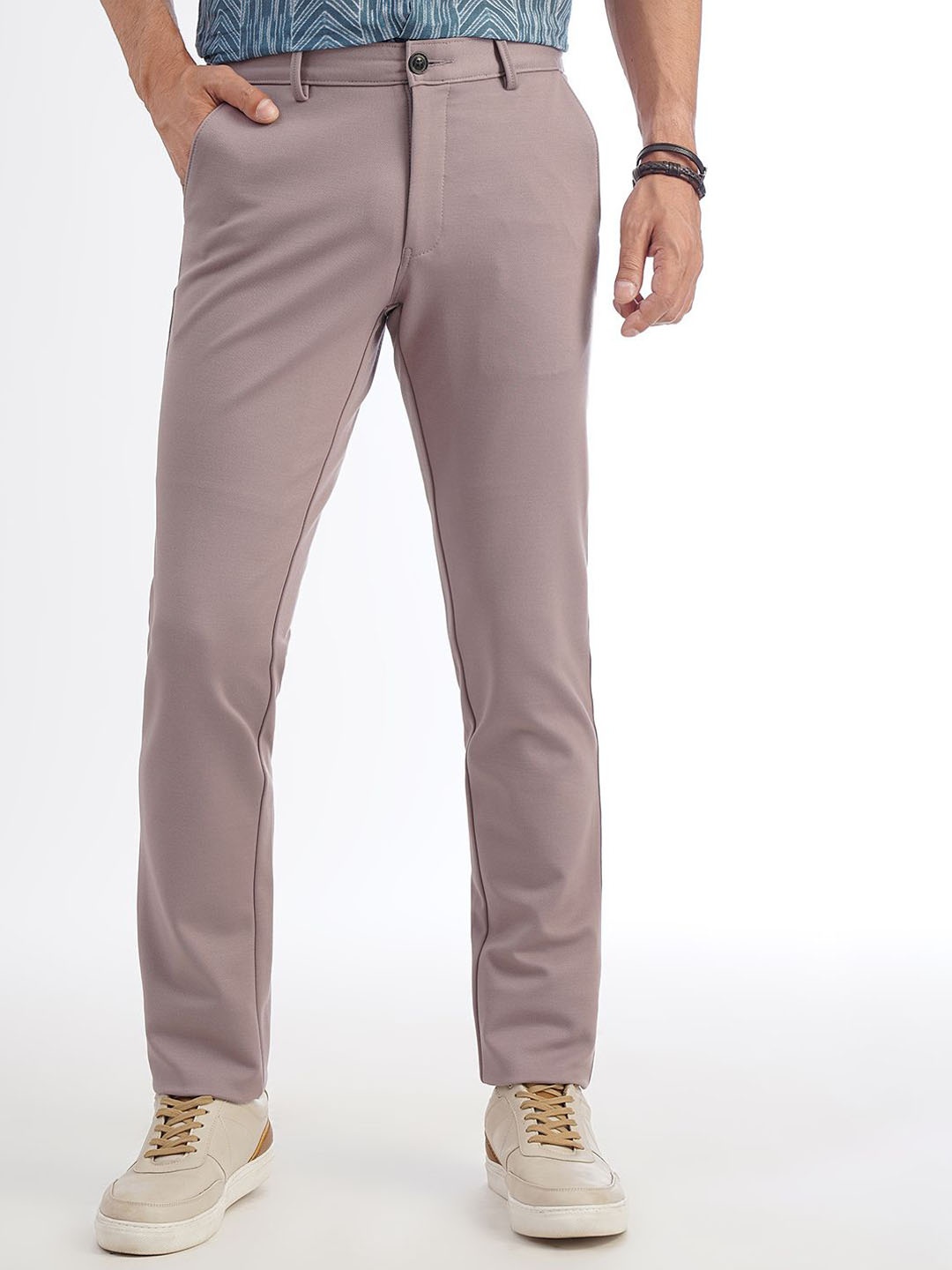 

JADE BLUE Men Slim Fit Trousers, Grey melange