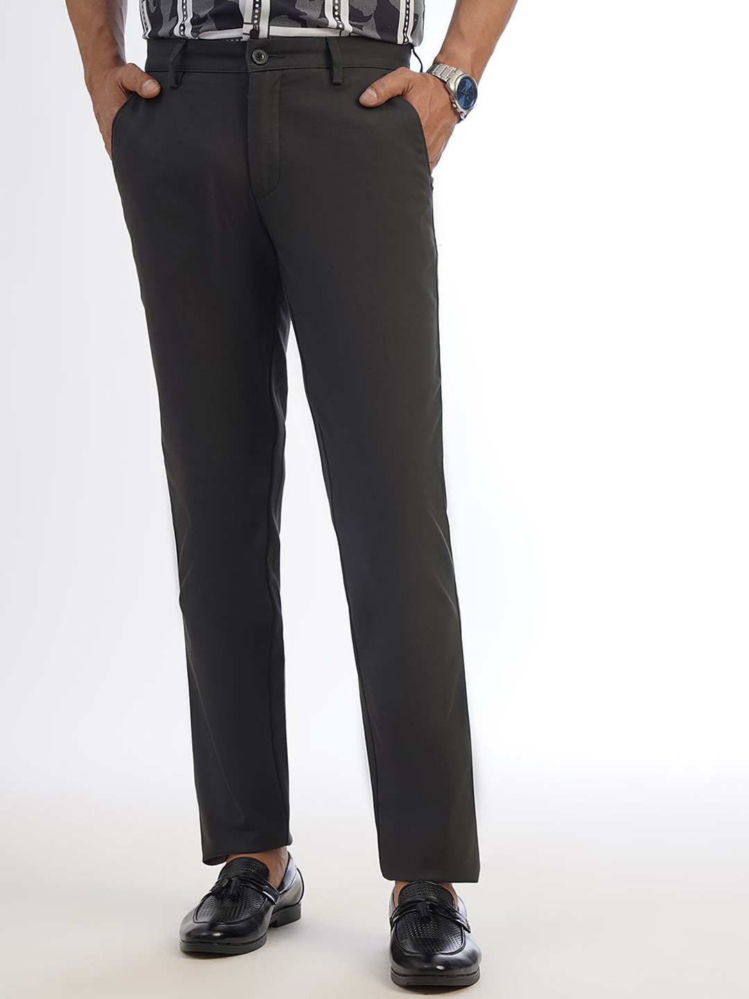 

JADE BLUE Men Slim Fit Trousers, Black