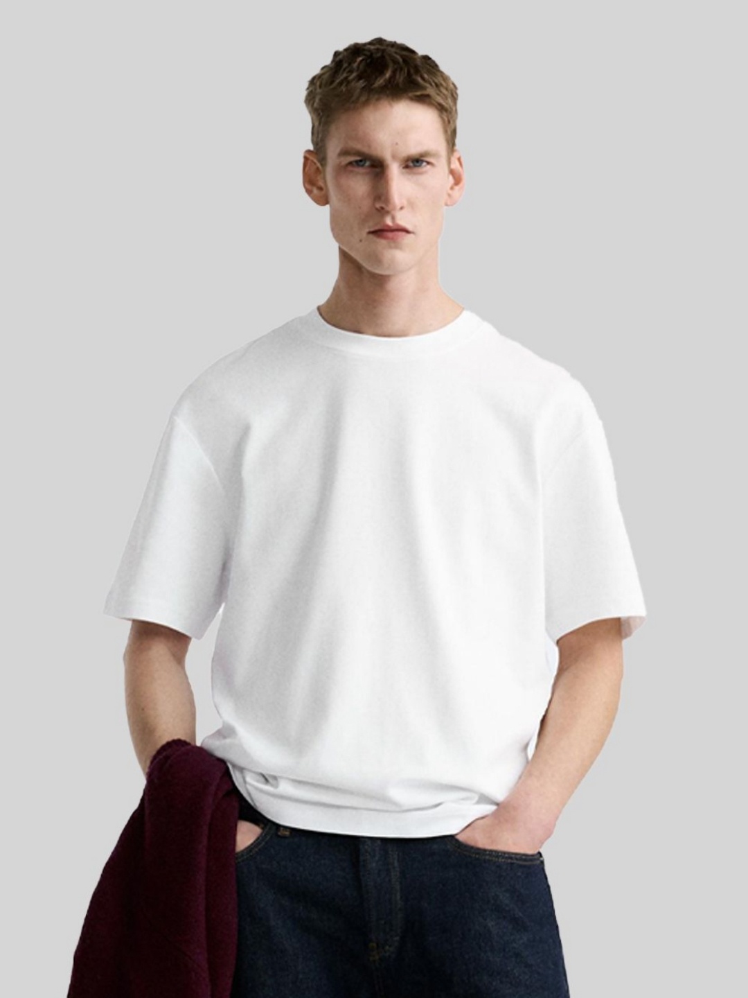 

OFFMINT Men Extended Sleeves Raw Edge T-shirt, White