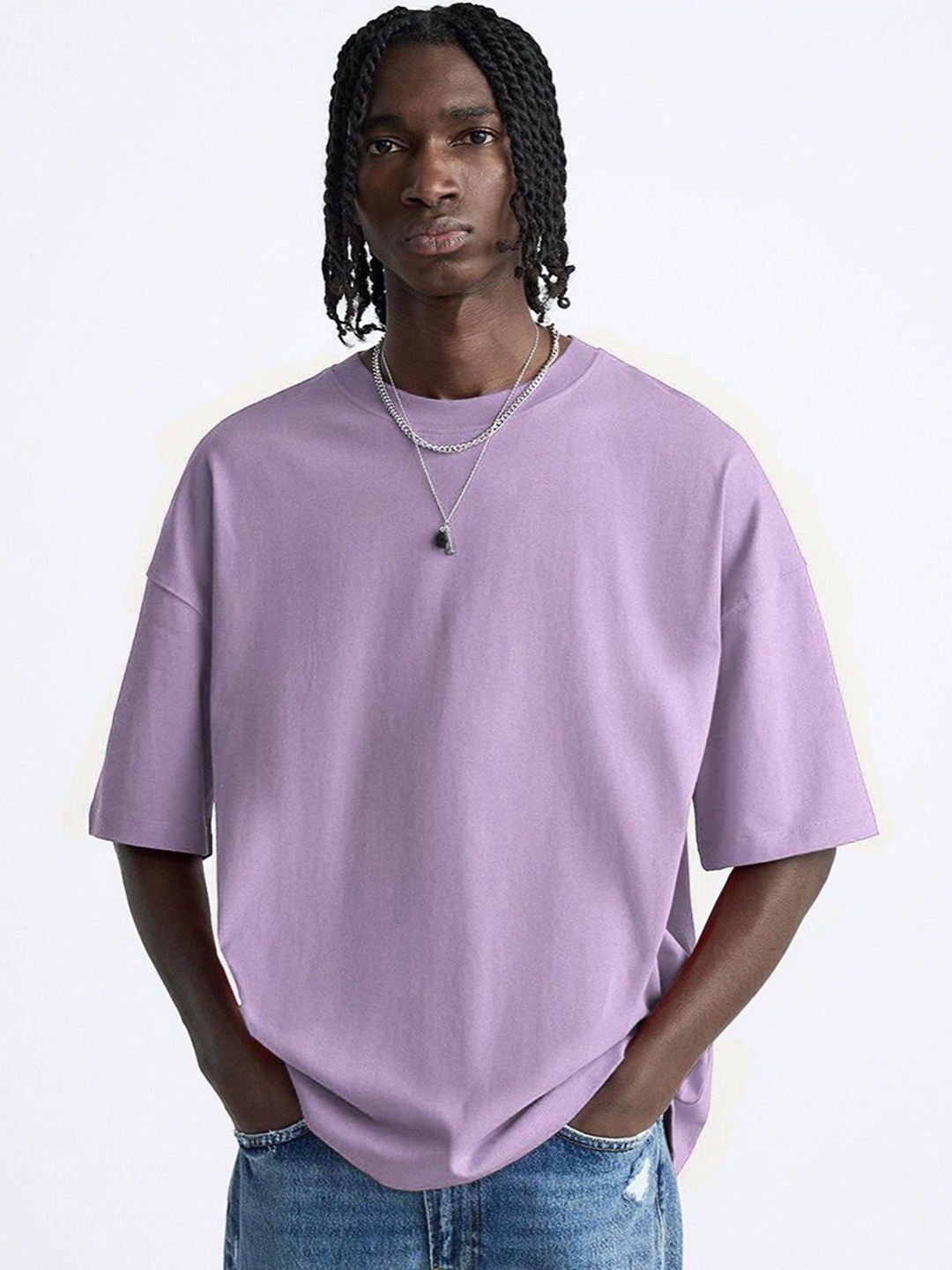 

OFFMINT Men Henley Neck T-shirt, Lavender