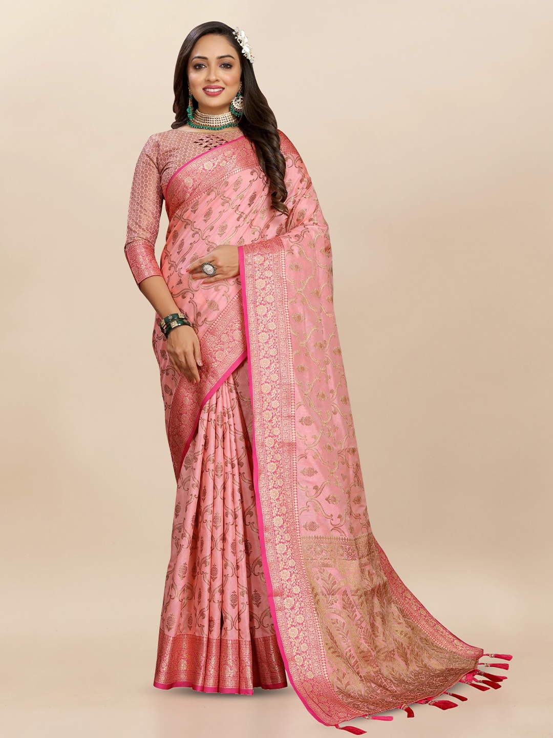 

Upalksh Ethnic Motif Zari Woven Banarasi Saree, Pink