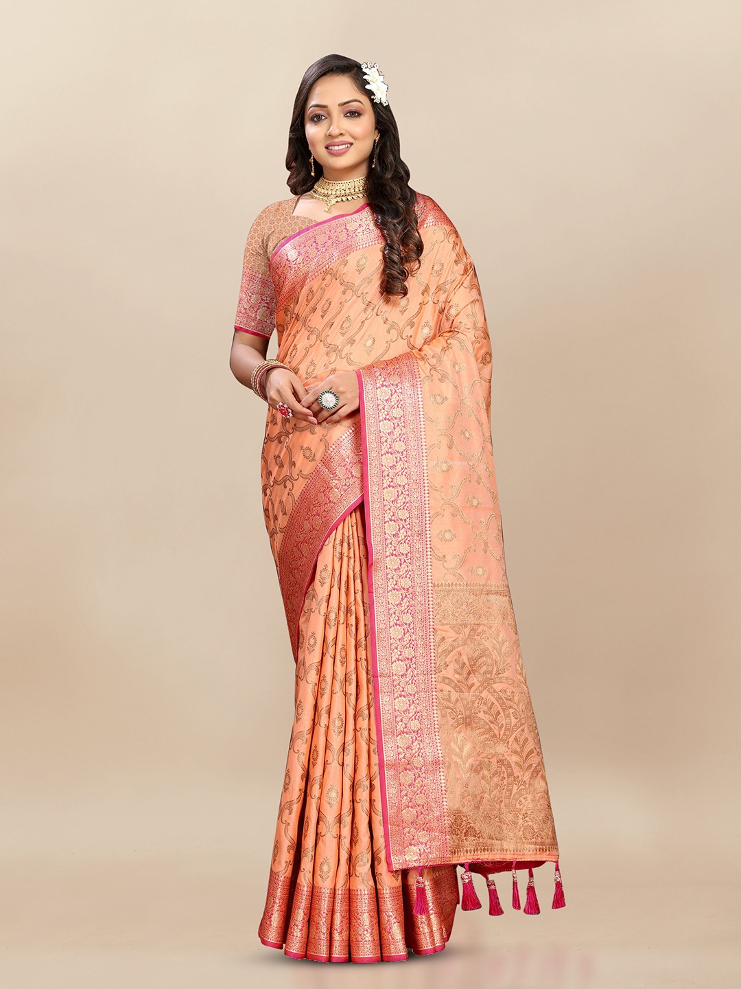 

Upalksh Woven Design Zari Banarasi Saree, Peach