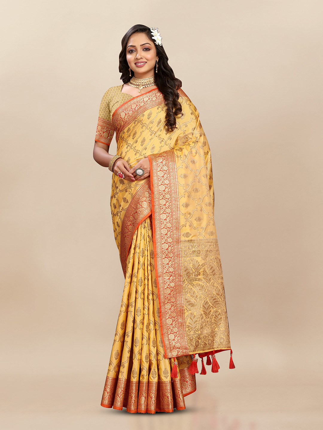 

Upalksh Woven Design Zari Banarasi Saree, Yellow