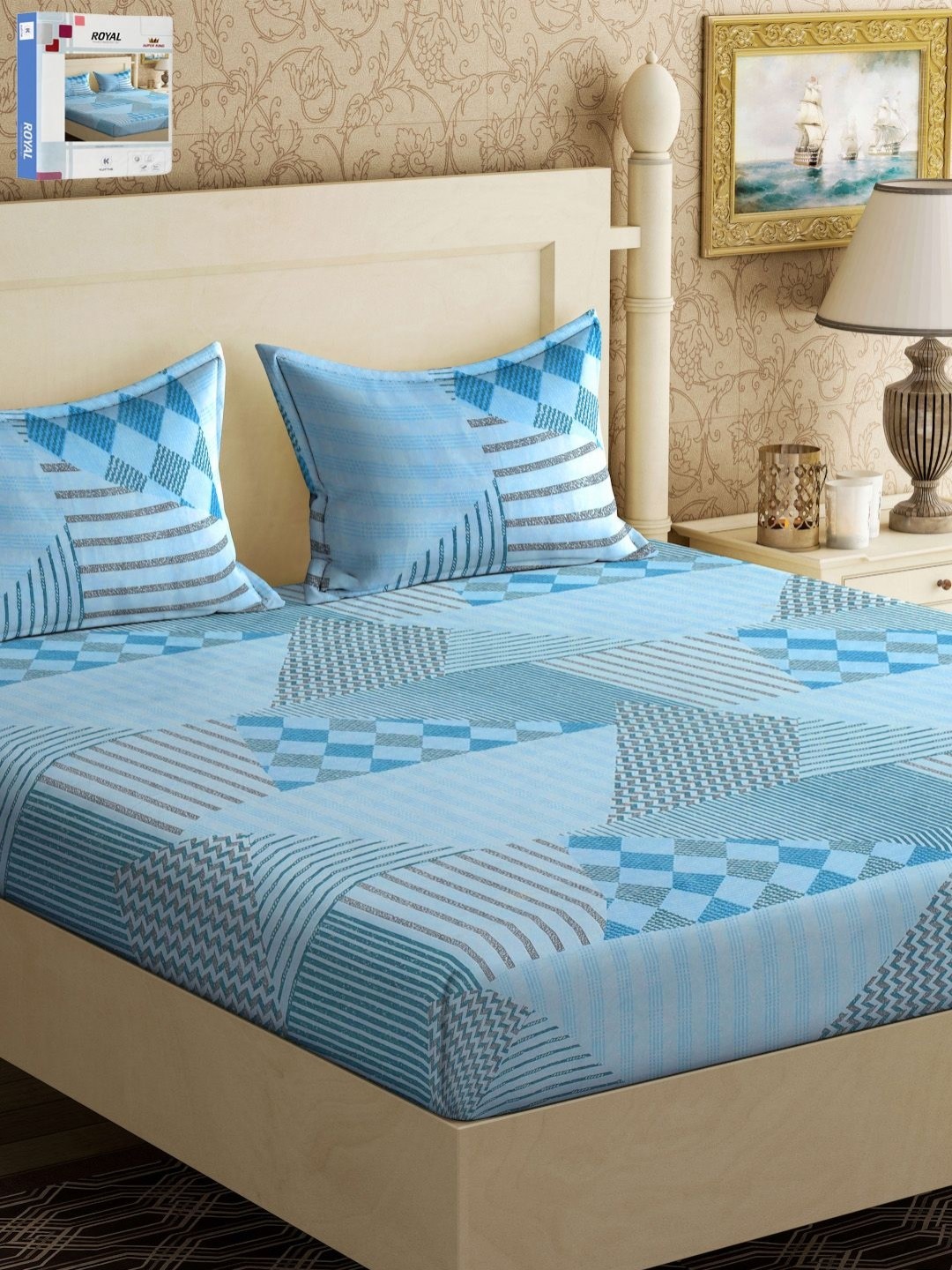 

KLOTTHE Blue Printed 300 TC Super King Bedsheet With 2 Pillow Covers