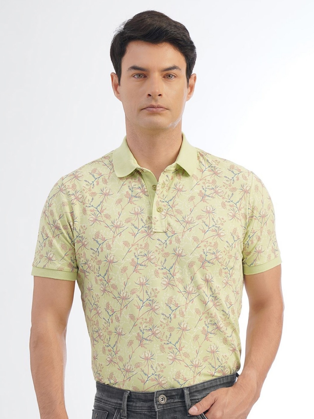 

JADE BLUE Men Floral Printed Polo Collar T-shirt, Green