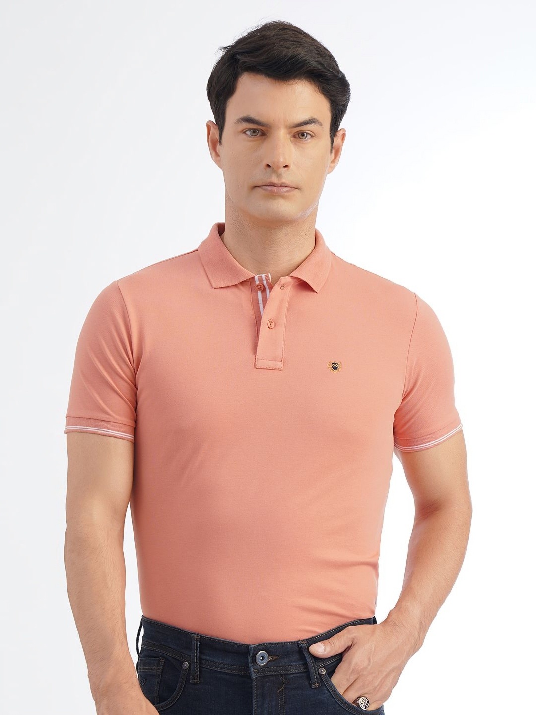 

JADE BLUE Men Solid Polo Collar T-shirt, Pink