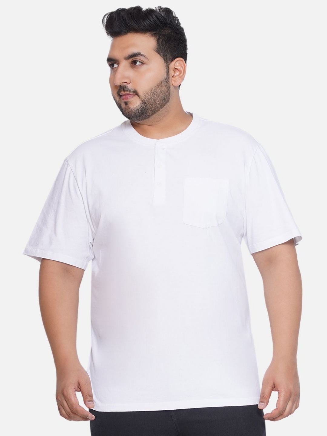 

Santonio Men Henley Neck Pockets T-shirt, White