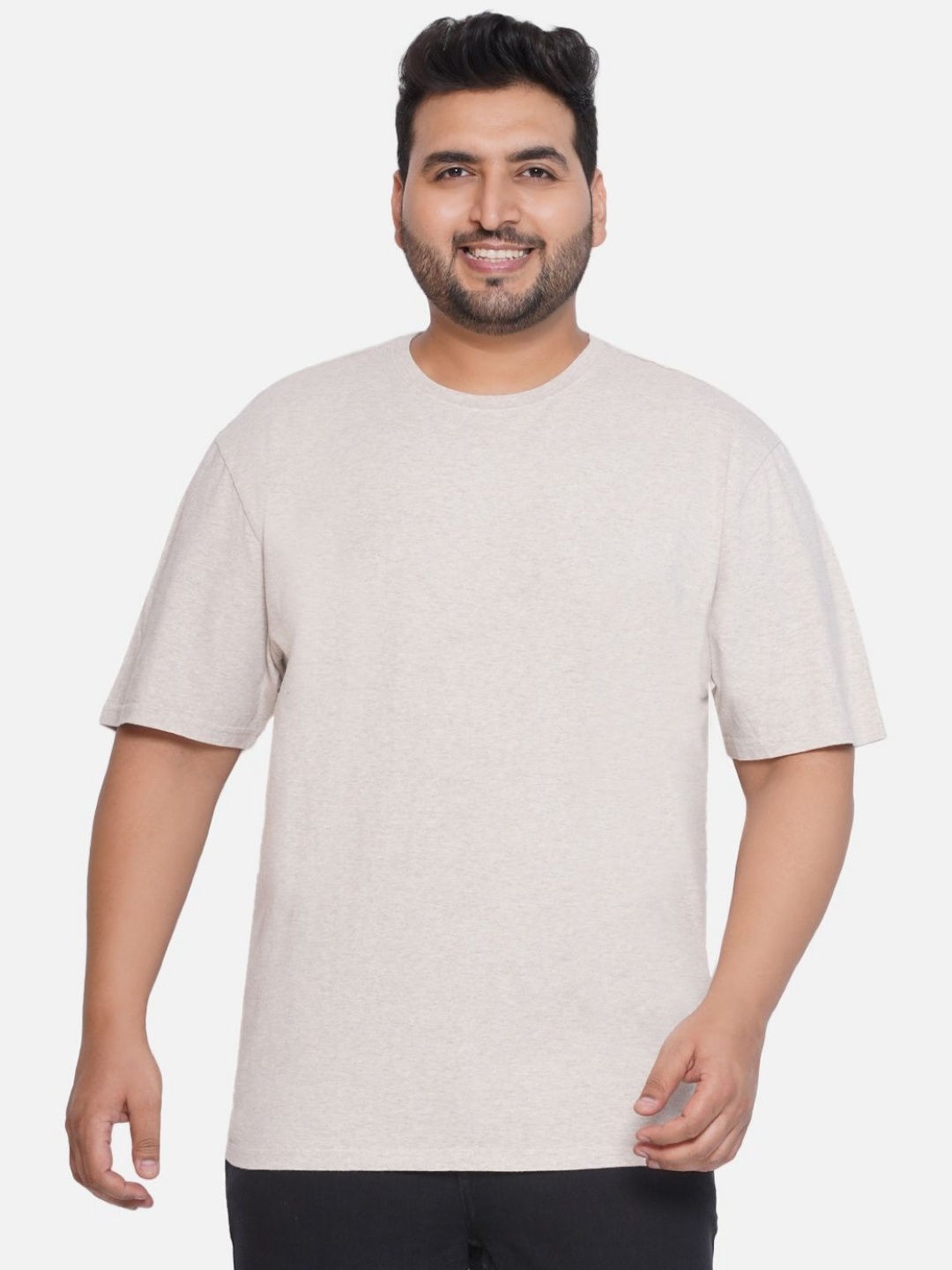 

Santonio Men Plus Size Solid Polo Collar Cotton T-Shirt, Cream